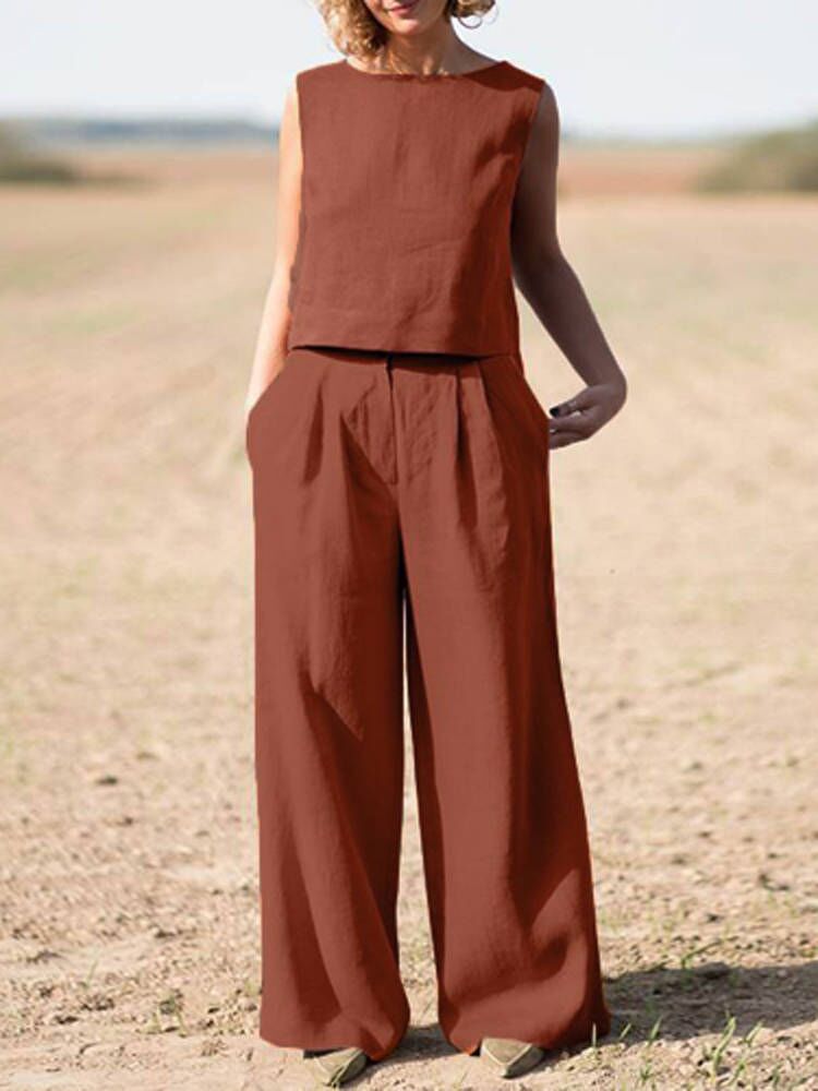 Burgundy Cotton Linen Two Piece Set