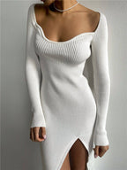 Ribbed Knitting Slit Dress