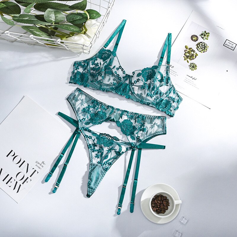 Embroidery Underwear Transparent Set