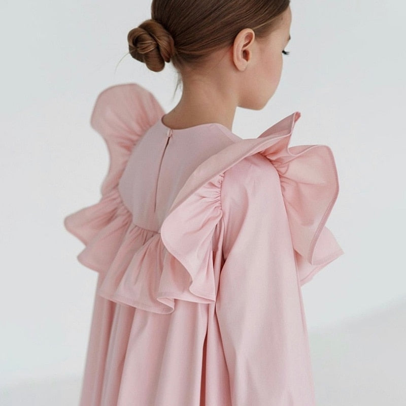 Cotton Ruffle Long Sleeve Dress