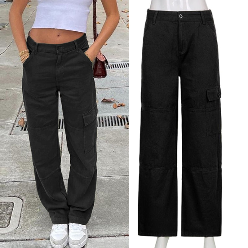 Wide Leg Cargo Jeans High Waist