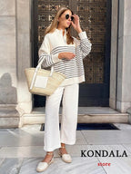 Stripe Loose Zipper Knitting Sweater