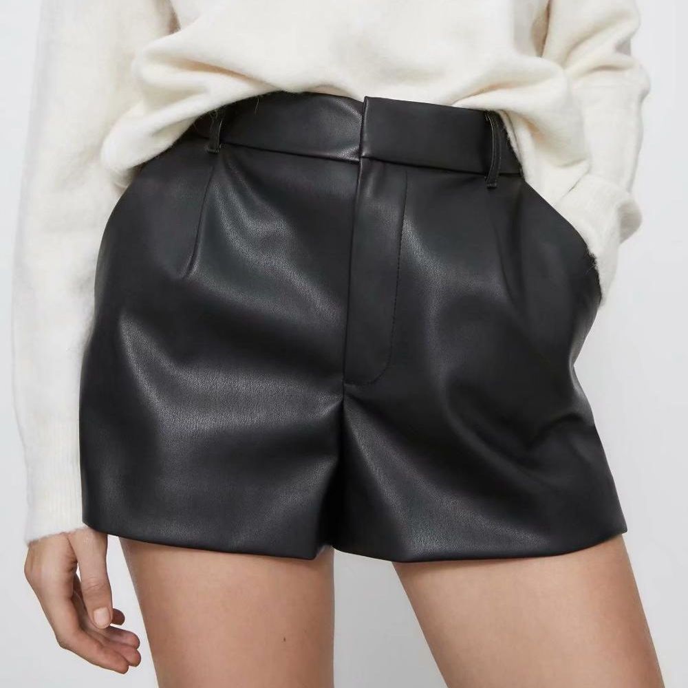 Shorts PU Leather Shorts High Waist