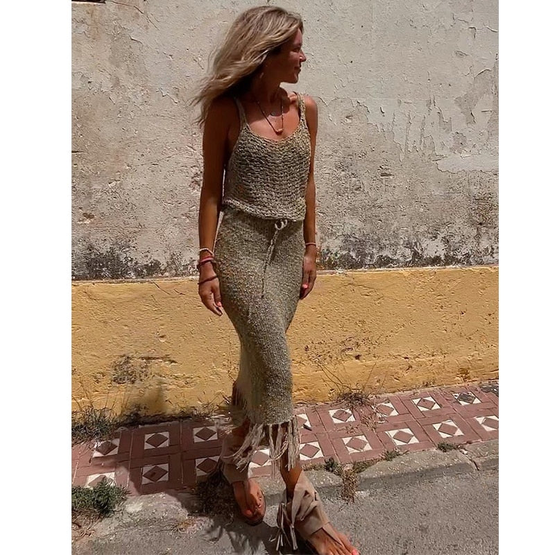 Khaki Knitted Two-piece Set