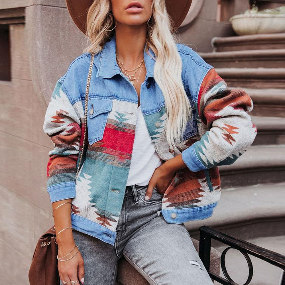 Boho Color Denim Jacket