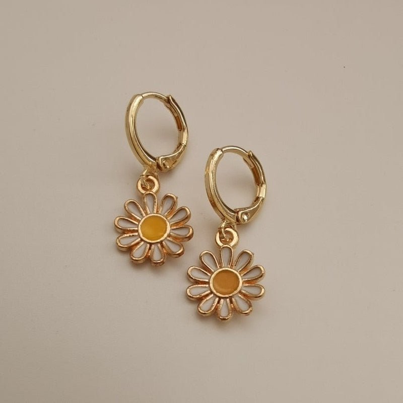 Gold Daisy Sunflower Hoop Earring