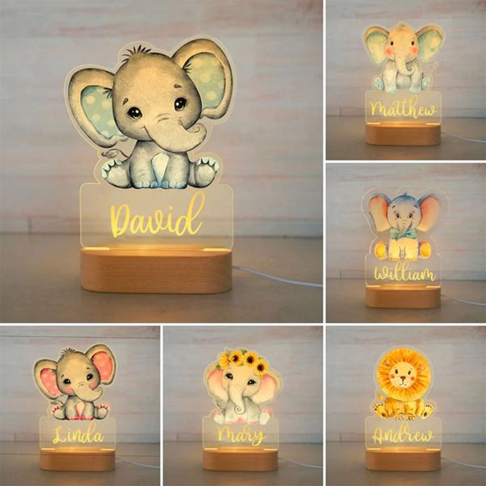 Personalized Baby Elephant Lion LED Night Light Lamp