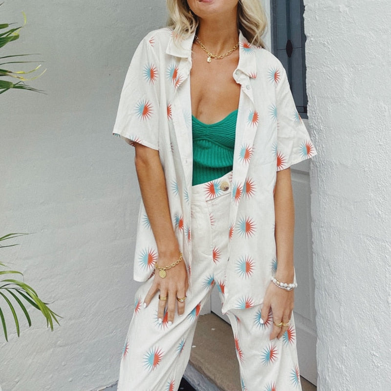 White Print Two Piece Set