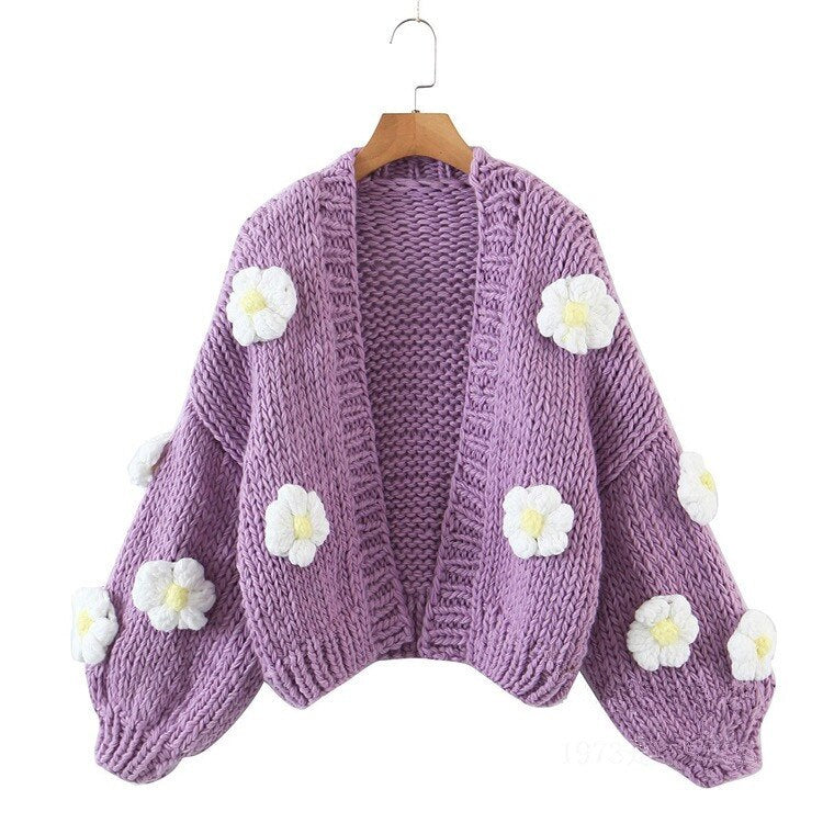 Flower Thick Sweater Cardigan
