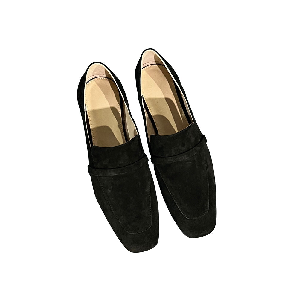 Leather Square Toe Flats Casual Loafers