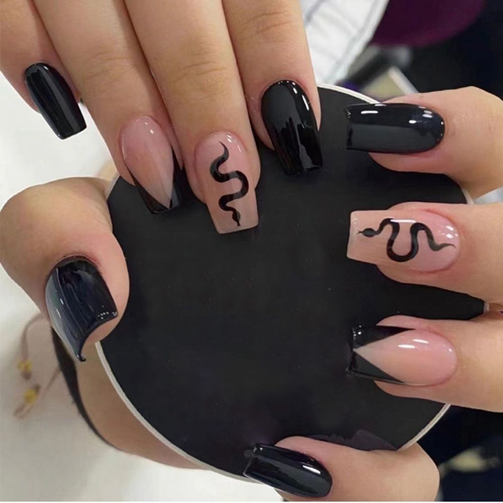 24pcs/Box Wave Line Square Head Press On Nails Pink