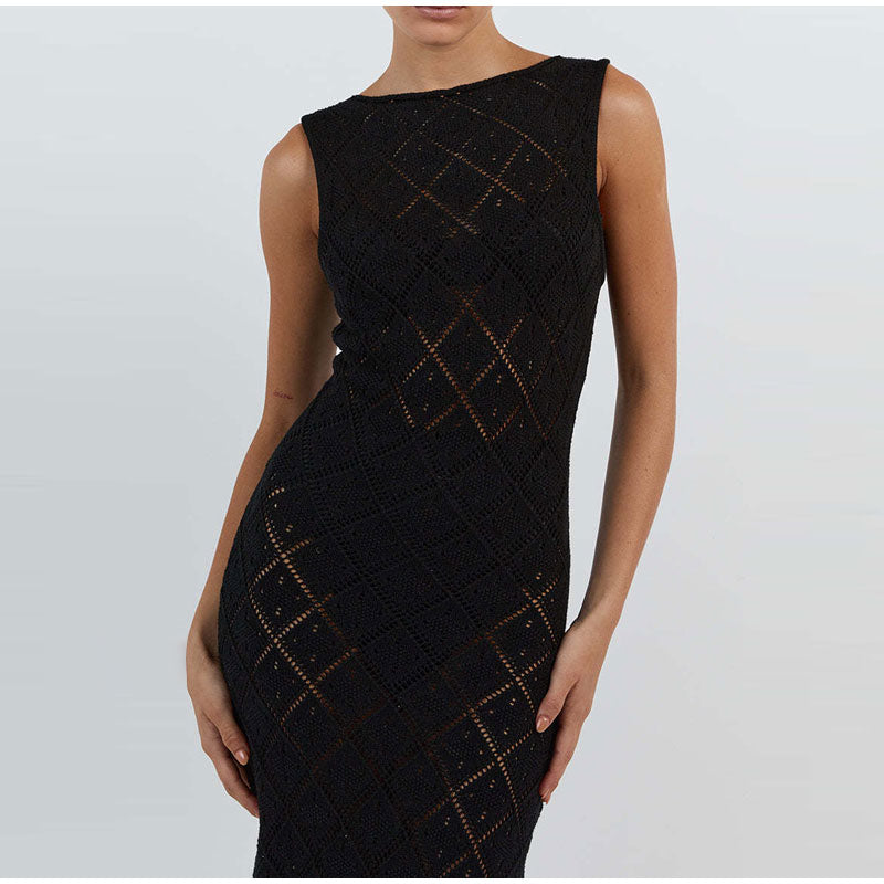 Black Knitted Sleeveless Midi Dress