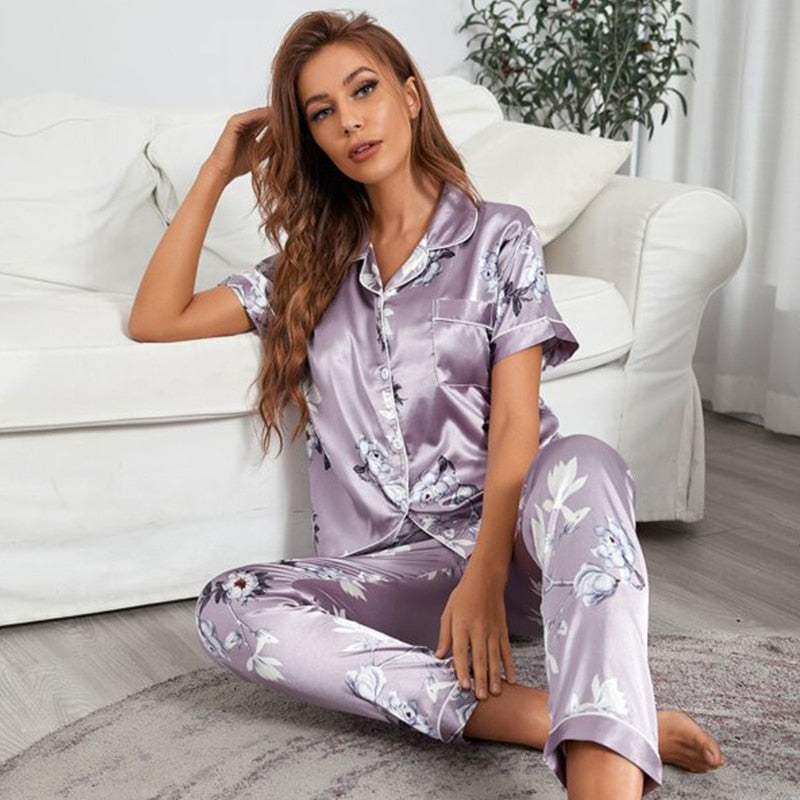 Satin Silk Floral Pajama Set