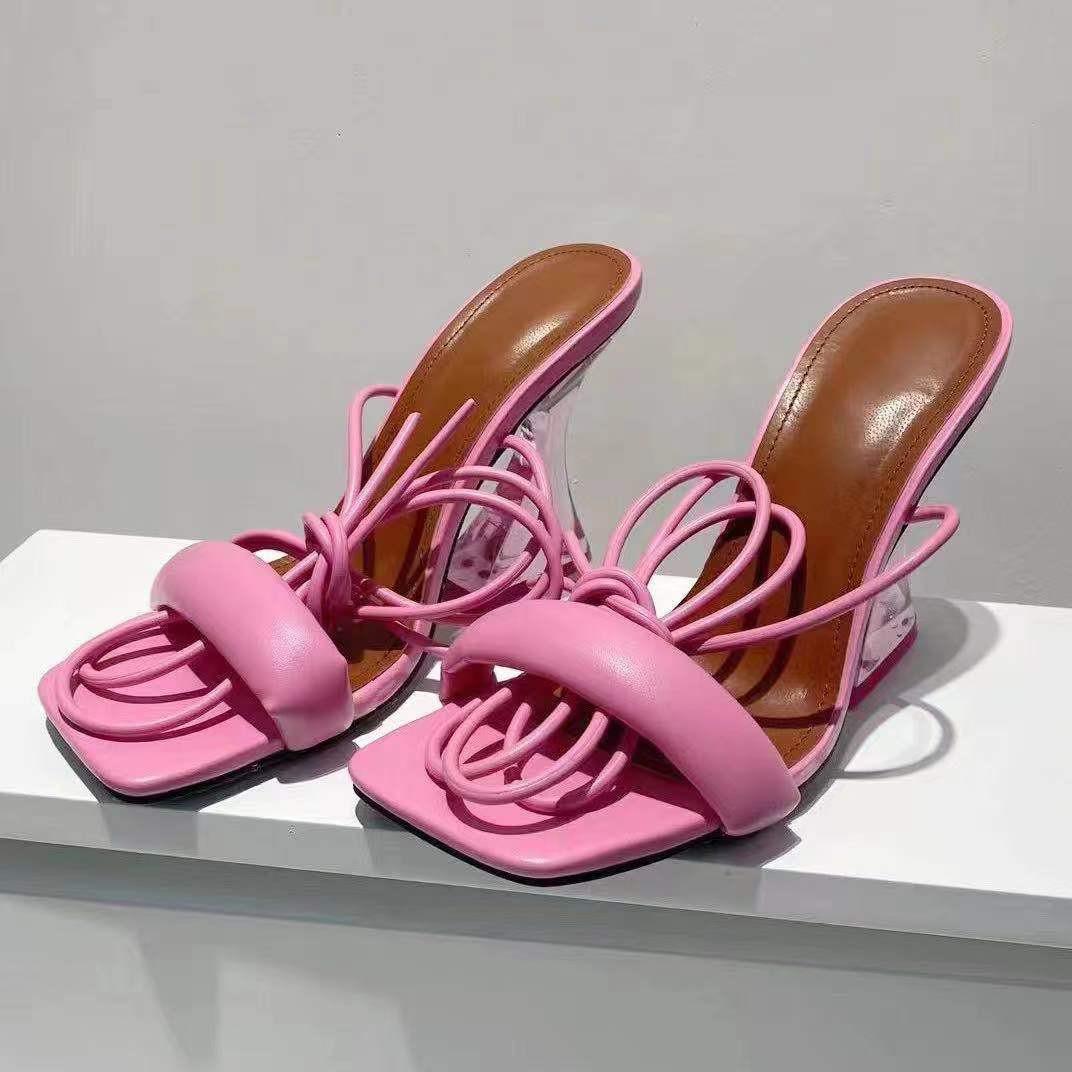 Transparent Square Toe Ankle Strap High Heels Sandals
