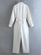 White Cotton Bow Tie Jumpsuit