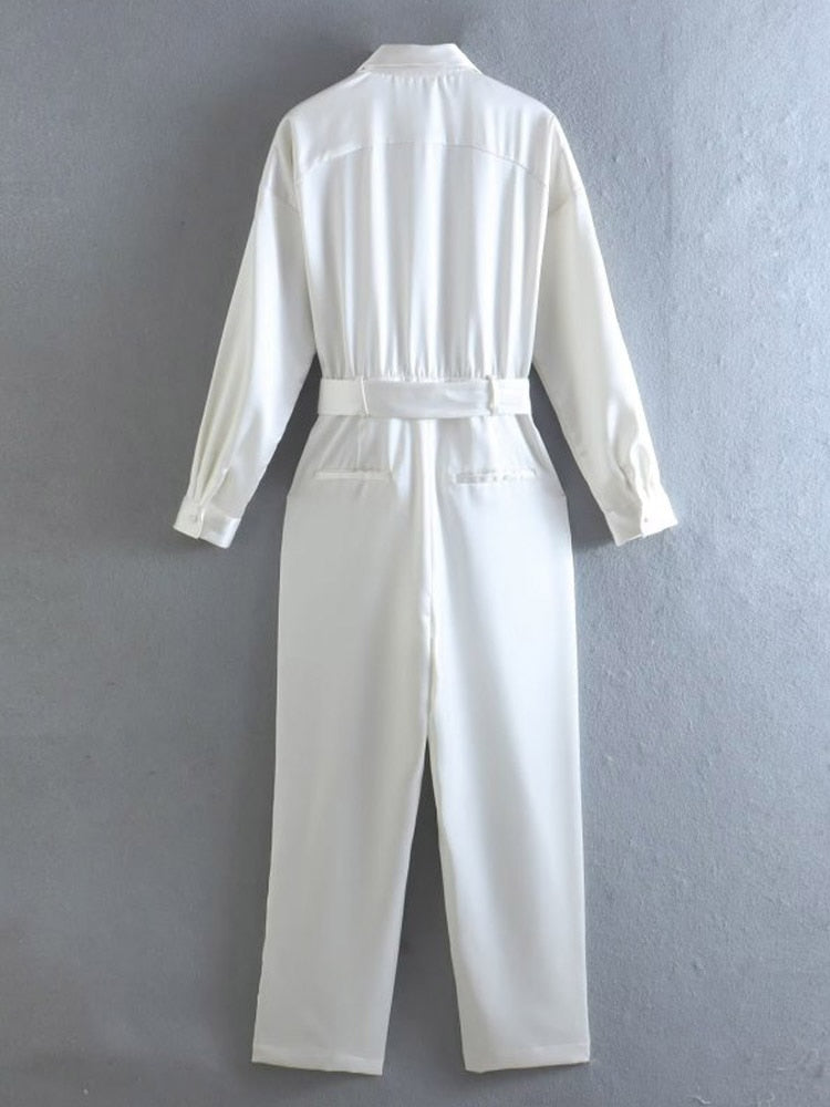 White Cotton Bow Tie Jumpsuit