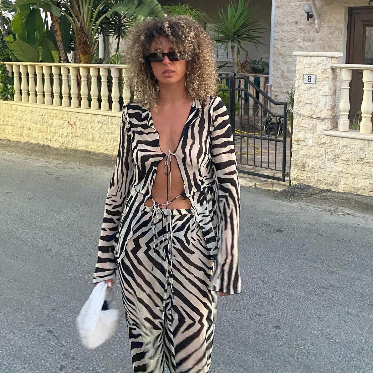 Print Long Sleeve Shirt + Pants Two Piece Set