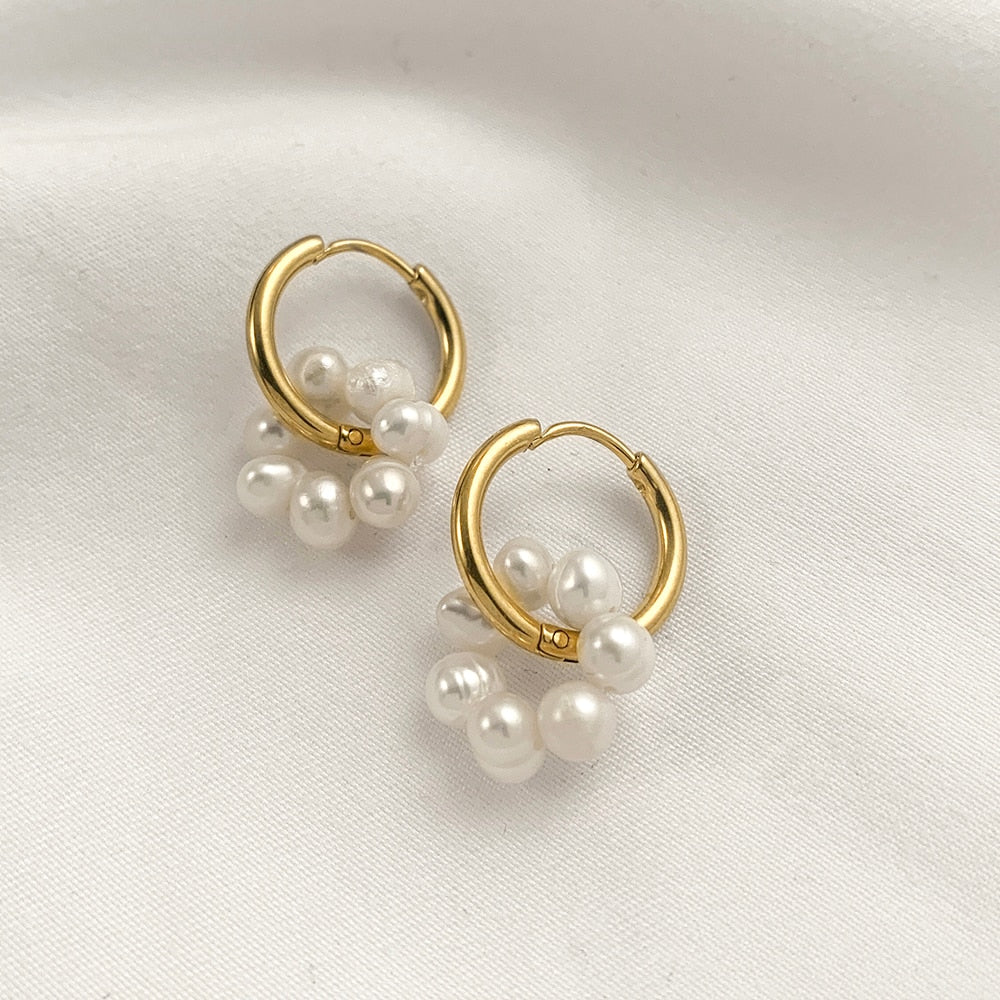 Natural Stone Hoop Earrings