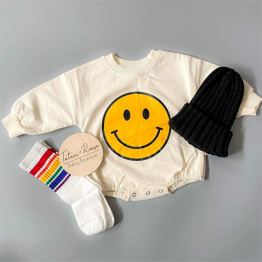 Smile Print Long Sleeve Romper