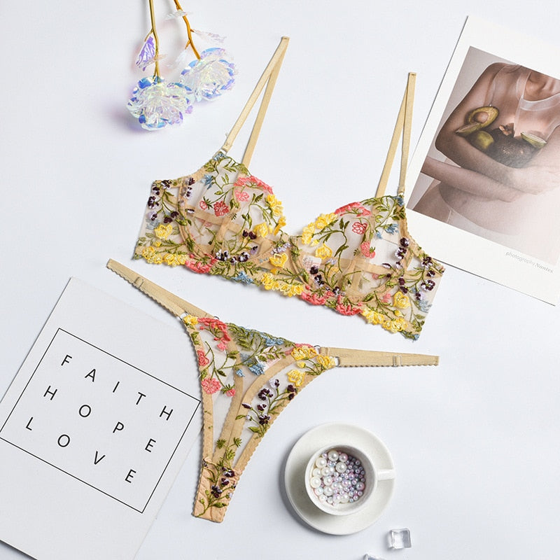 2-Piece Lace Bra Set Floral