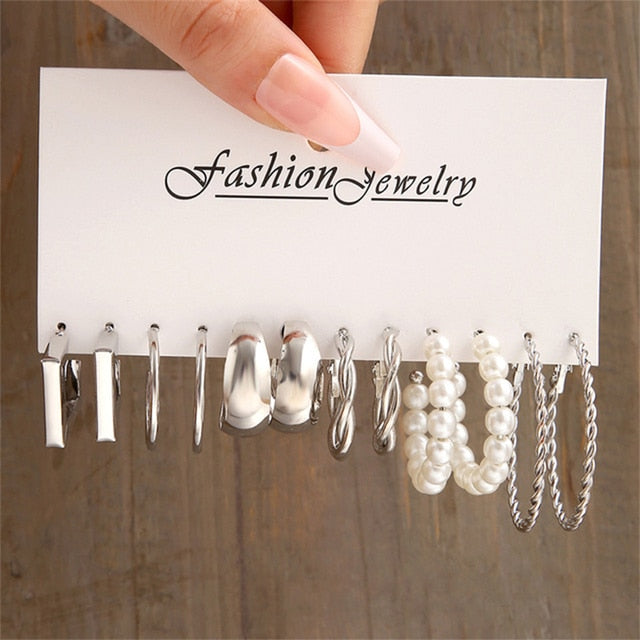 Gold Pearl Hoop Earrings Set