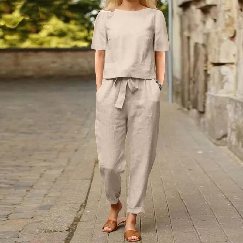 Khaki Cotton Two Piece Suit