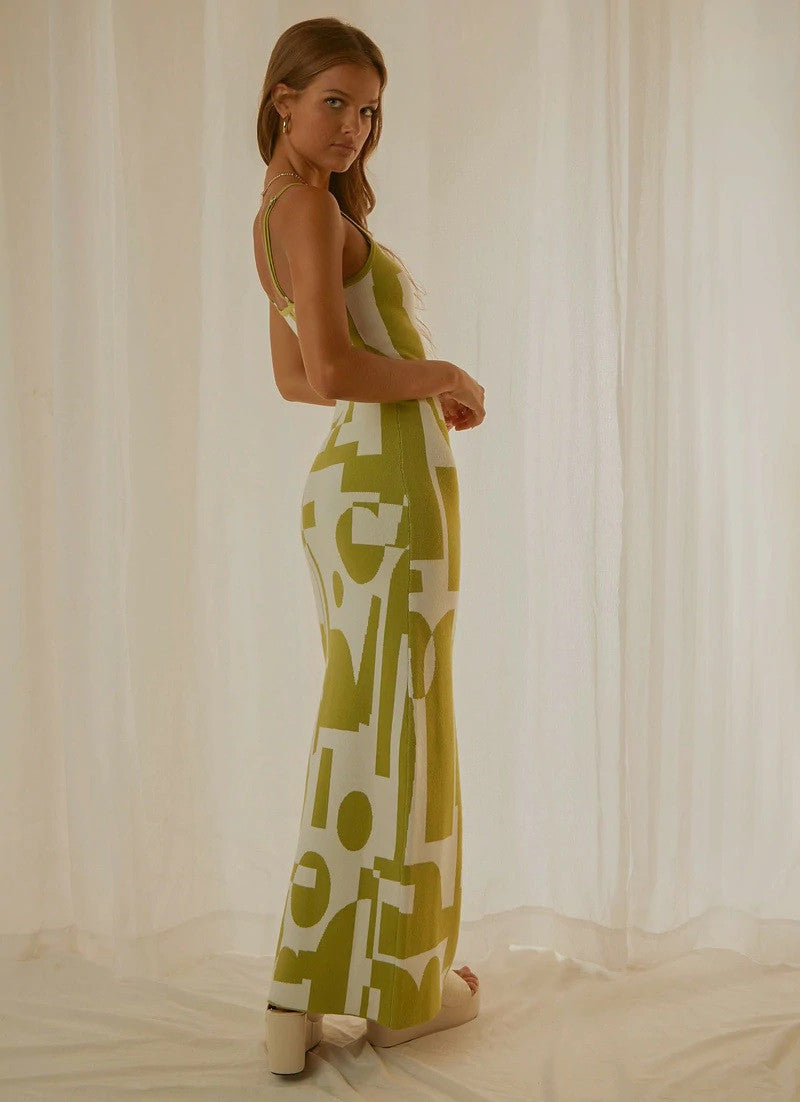 Green Abstract Bodycon Maxi Dress