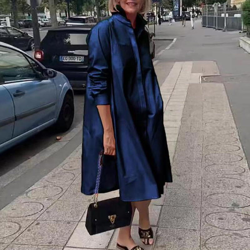 Shirt Dress Casual Solid Color