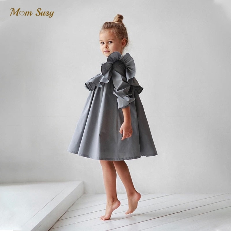 Cotton Ruffle Long Sleeve Dress
