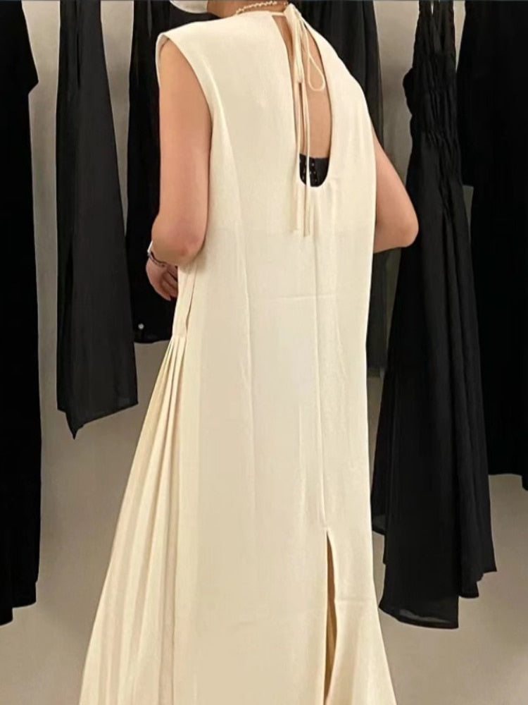 Pleated Sleeveless Long Dress