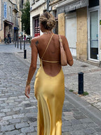 Satin Draped Slit Maxi Dress