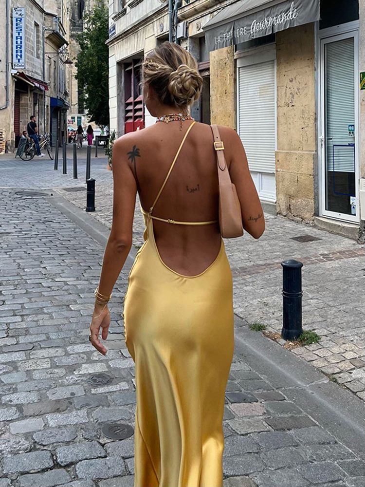Satin Draped Slit Maxi Dress
