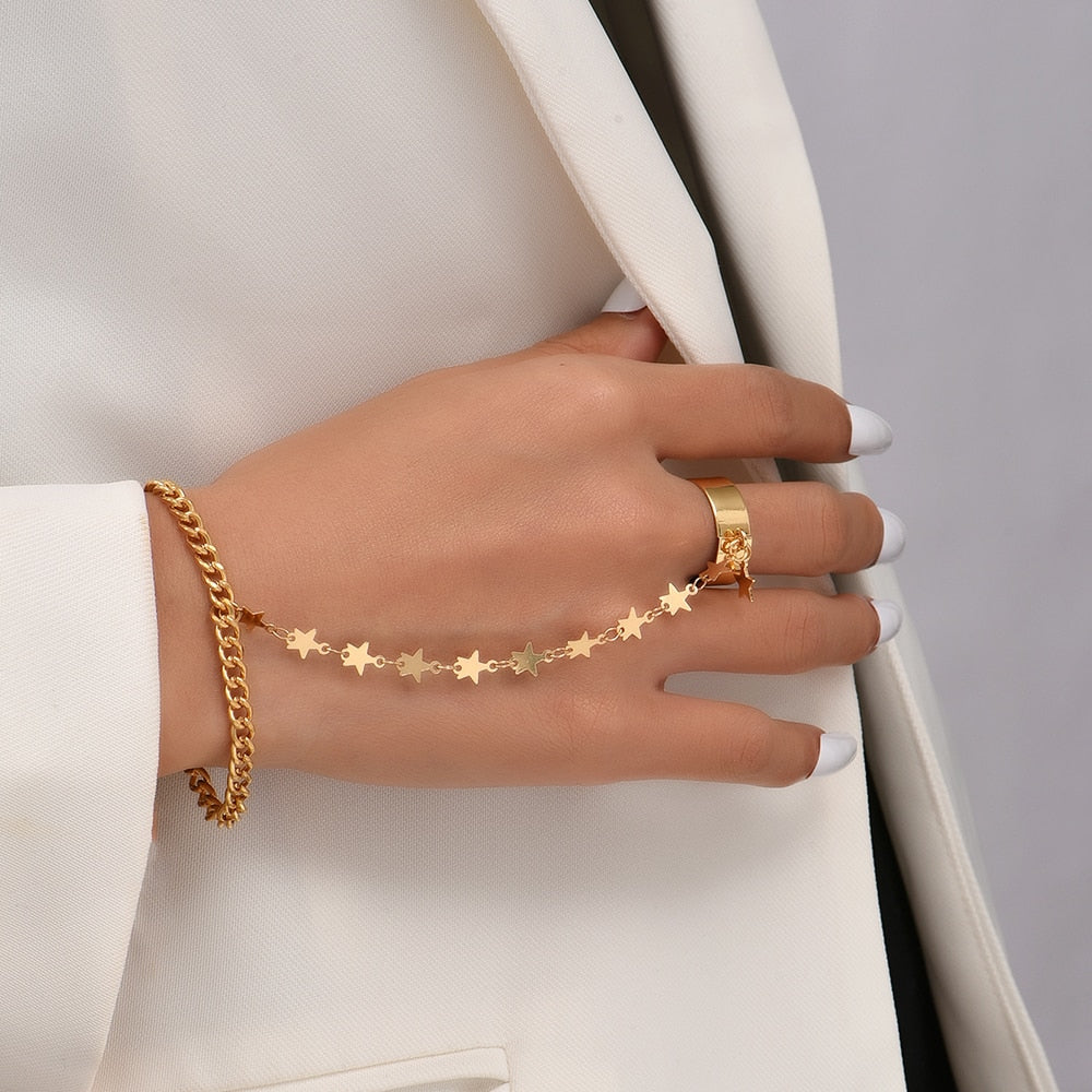 Pearl Chain Bracelet Ring