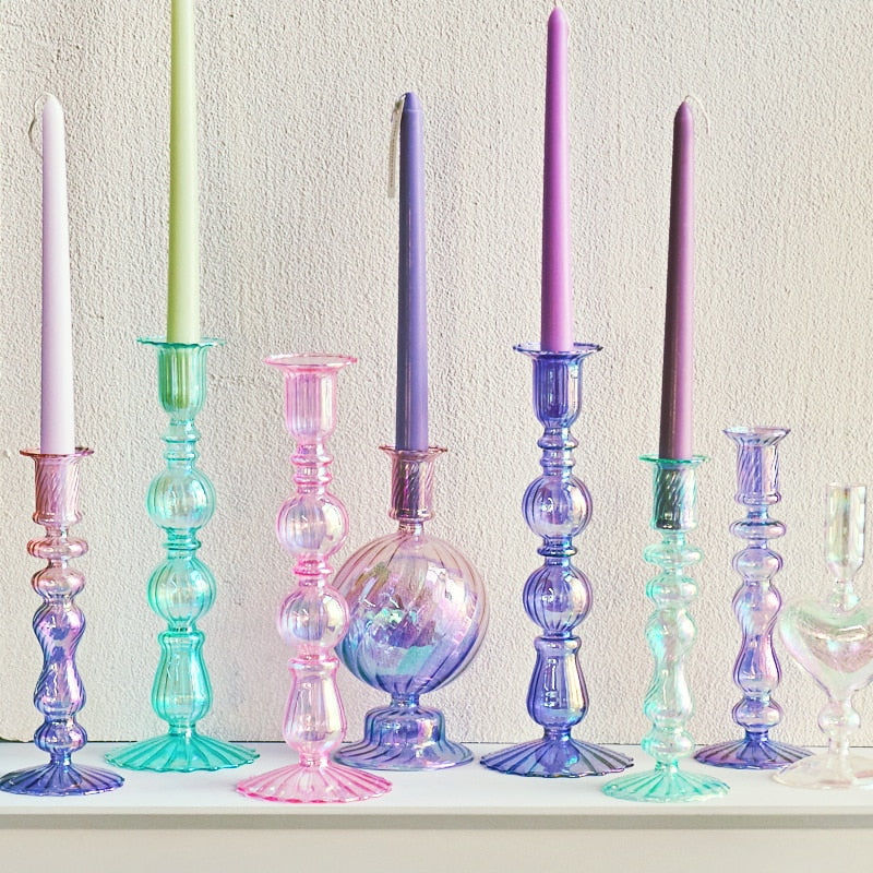 Holographic Glass Candle Holders