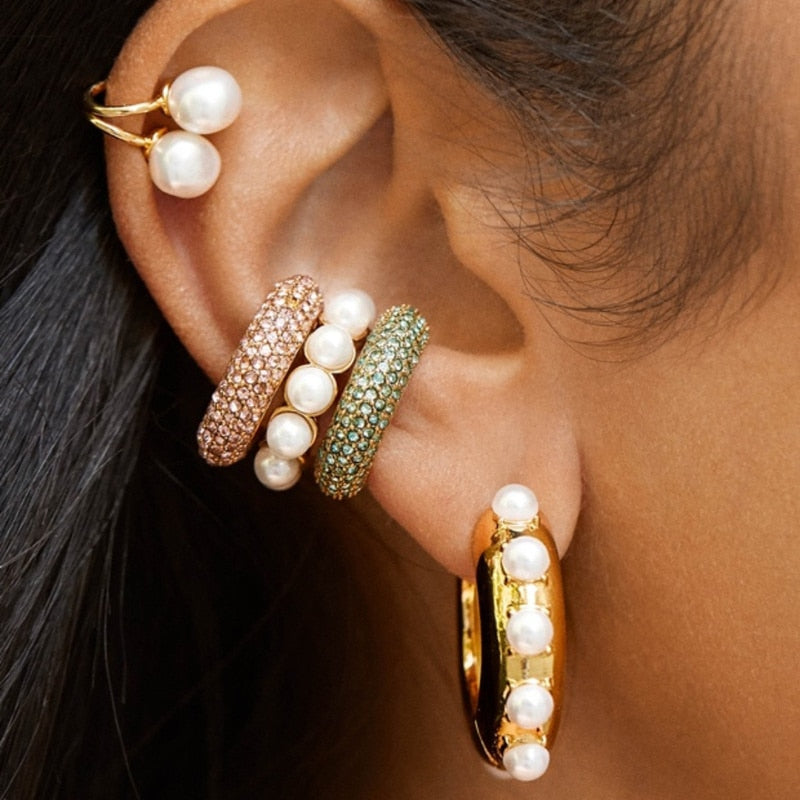 Pearl Ear Cuff Rhinestone Earrings