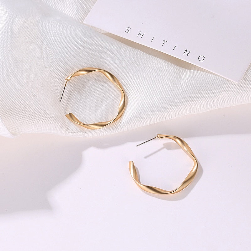 Twist Metal Circle Geometric Round Hoop Earrings