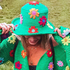 Green Daisy Crochet Bucket Hat