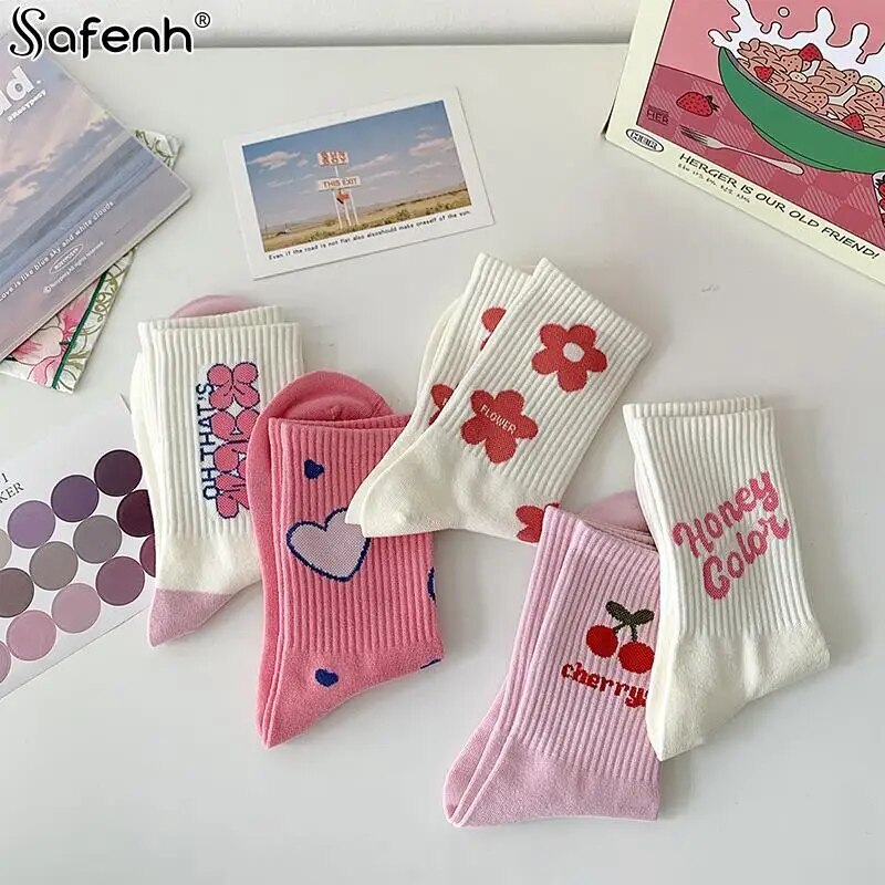 Pink Casual Socks Flower