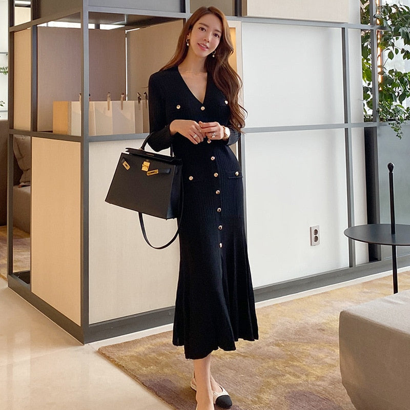 Maxi Long Sleeve V-neck Dress