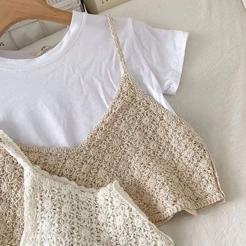 Crochet Knit Floral Crop Top