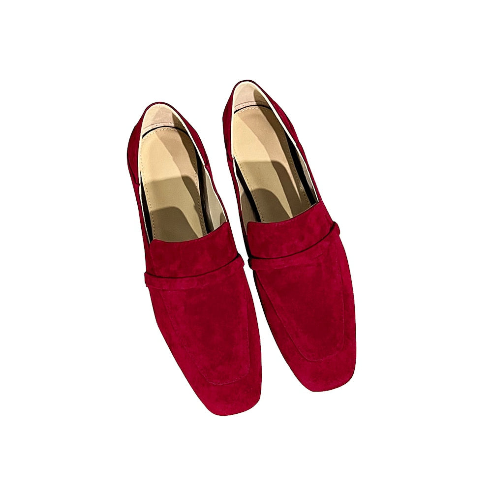 Leather Square Toe Flats Casual Loafers