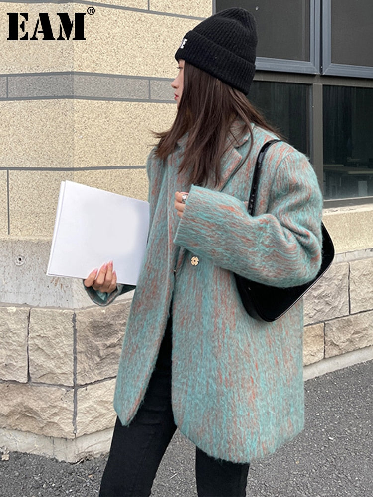 Mixed Color Oversize Woolen Coat