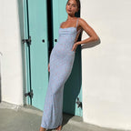 Blue Floral Midi Sleeveless Dress