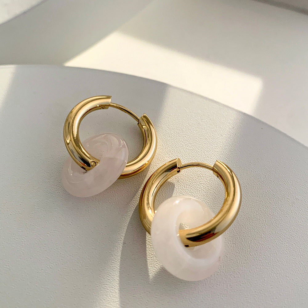 Pink Transparent Resin Geometric Hoop Earring
