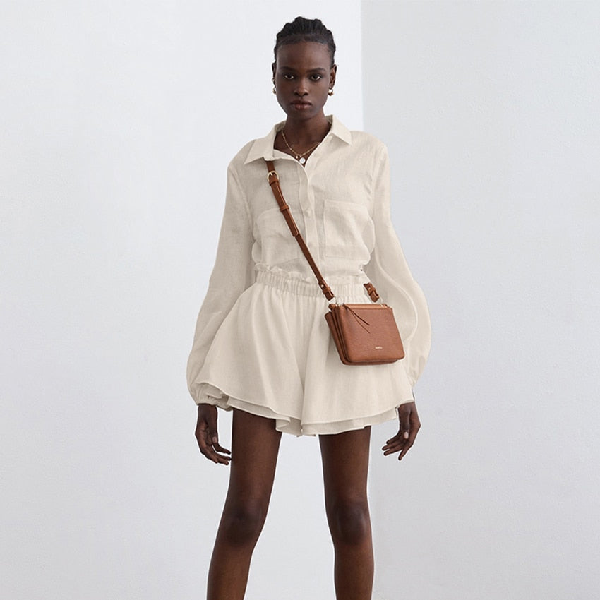 Linen Ruffle Short+Top Set