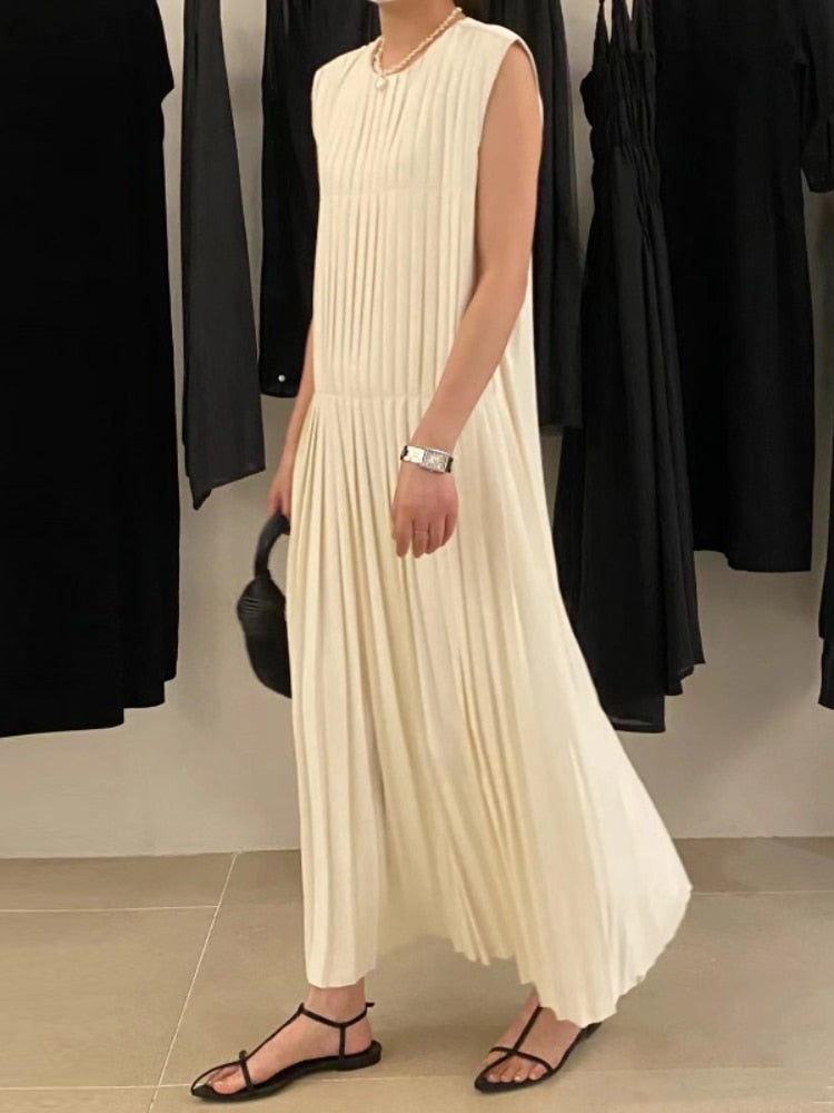 Pleated Sleeveless Long Dress
