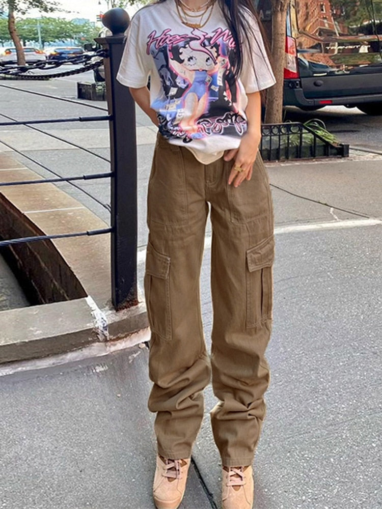 Wide Leg Cargo Jeans High Waist