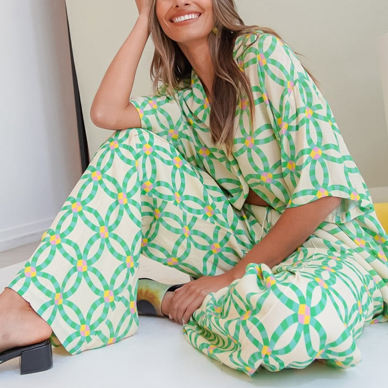 Green Print Two Piece Set