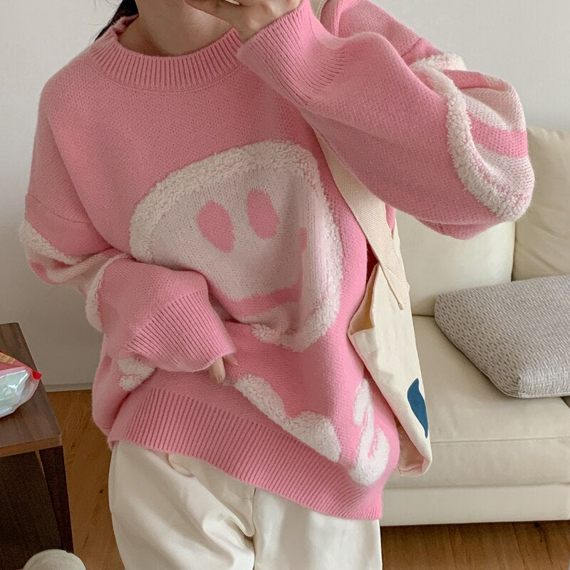 Smiley Face Loose Knit Jumper