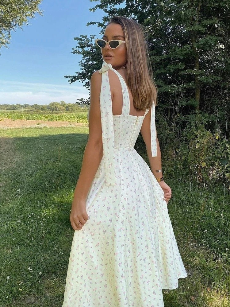 Floral Print Knot Straps Dress